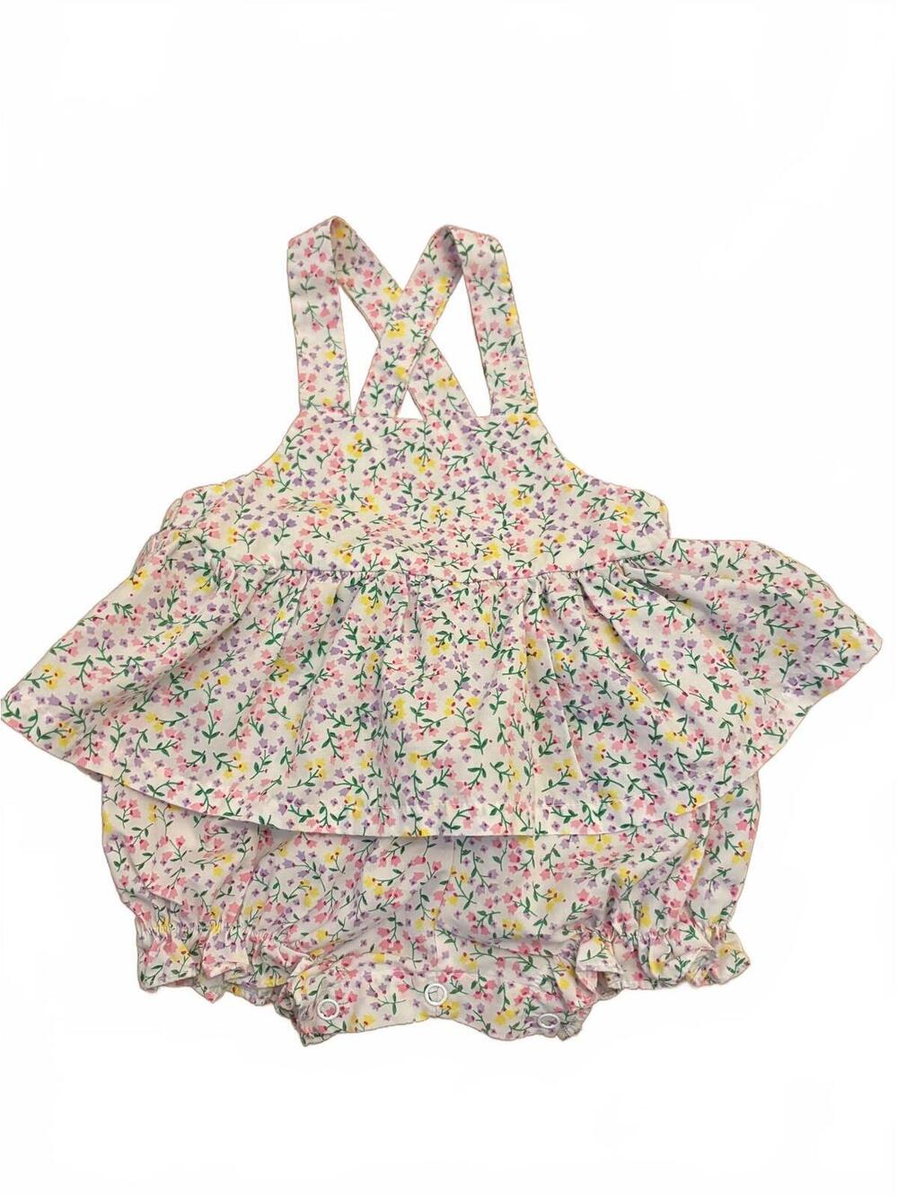 Vintage Cradle Togs Baby Girl Floral Print Romper with Cross-Back Straps